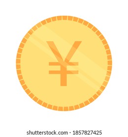 Coin clip art with a sign of Japanese yen or Chinese yuan currency. Simple flat vector illustration isolated on white background. Design element symbol for money, bank, finance, investment concept.
