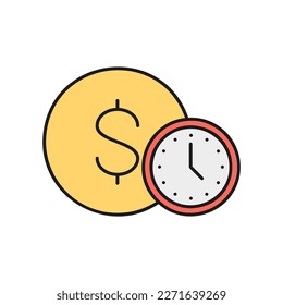Coin with clock, easy instant credit, loan payment, fast money color lineal icon. Finance, payment, invest finance symbol design.