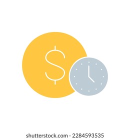 Coin with clock, easy instant credit, loan payment, fast money white outline icon. Finance, payment, invest finance symbol design.