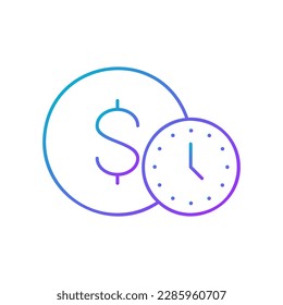 Coin with clock, easy instant credit, loan payment, fast money gradient lineal icon. Finance, payment, invest finance symbol design.