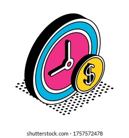 coin and clock isometric style icon of money financial banking commerce and market theme Vector illustration