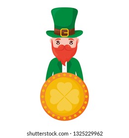 coin with clover and irish leprechaun