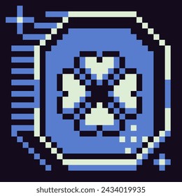 Coin clover pixel art icon. Happy St. Patrick's day. Isolated vector illustration. Design logo, mobile app, sticker, embroidery. Game assets 8-bit sprite. 