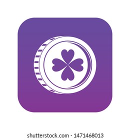 Coin with clover sign icon digital purple for any design isolated on white vector illustration