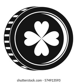 Coin with clover sign icon. Simple illustration of coin with clover sign vector icon for web