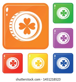 Coin with clover sign icons set collection vector 6 color isolated on white background