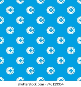 Coin with clover sign pattern repeat seamless in blue color for any design. Vector geometric illustration