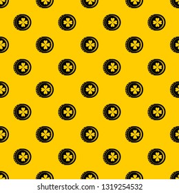 Coin with clover sign pattern seamless vector repeat geometric yellow for any design