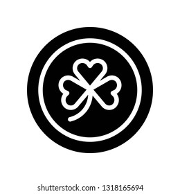 Coin with clover sign vector, Feast of Saint Patrick solid style icon