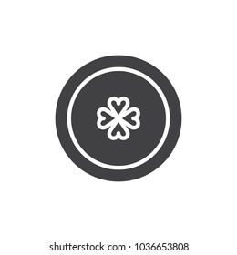 Coin with clover vector icon. filled flat sign for mobile concept and web design. Saint Patrick's Day coins simple solid icon. Symbol, logo illustration. Pixel perfect vector graphics