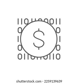 Coin with code, digital money, e-money, mobile payment lineal icon. Finance, payment, invest finance symbol design.