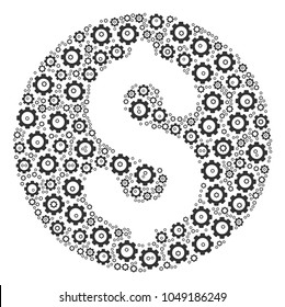 Coin collage of vector gears. Vector cog wheel parts are combined into coin pattern.