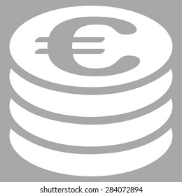 Coin column from BiColor Euro Banking Icon Set. Vector style: flat, white symbol, rounded angles, silver background.