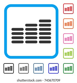 Coin Columns icon. Flat grey iconic symbol inside a blue rounded rectangular frame. Black, gray, green, blue, red, orange color versions of Coin Columns vector.