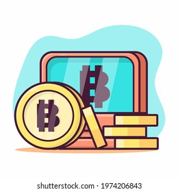 coin with computer for bitcoin concept symbol vector illustration in flat style