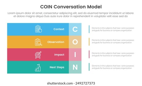 PLANTILLA de 4 puntos de la etapa del modelo con la pila grande de la Vertical de la caja del rectángulo en el diseño izquierdo para el Vector de la presentación de la diapositiva