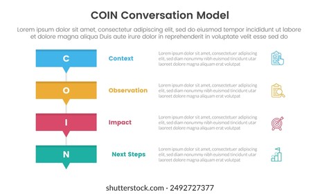 Modelo infográfico de Plantilla de etapa de 4 puntos con pila de rectángulo de caja con Pequeño fondo de flecha para el Vector de presentación de diapositivas