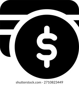 Diseño de Vector de tarjeta de crédito de moneda en estilo moderno, concepto de transacción bancaria y pago digital, ilustración de tecnología financiera. Icono de glifo
