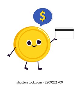 Coin and Credit card. wallpaper. coin vector. Credit card vector. Credit card and coin mascot.