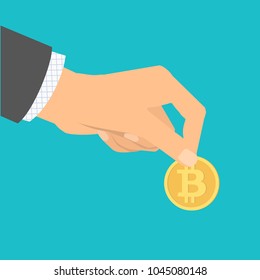 coin of crypto currency isolated bitcoin with hand in business suit in vector