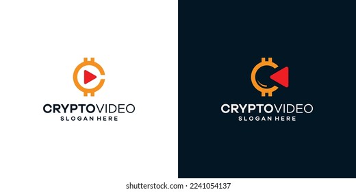 Plantilla de diseño de logotipo criptográfico de moneda con ilustración de diseño gráfico de botón de reproducción. icono, símbolo, creativo.