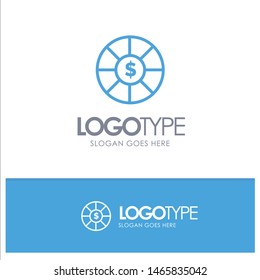 Coin, Currency, Dollar Blue Outline Logo Place for Tagline. Vector Icon Template background