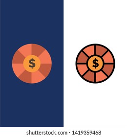 Coin, Currency, Dollar  Icons. Flat and Line Filled Icon Set Vector Blue Background