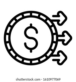 Coin currency icon. Outline coin currency vector icon for web design isolated on white background