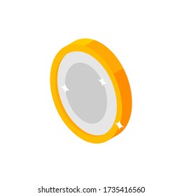 Coin, currency isometric flat icon. 3d vector colorful illustration. Pictogram isolated on white background. Coin icon, vector symbol in flat isometric 3D style.