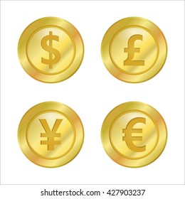 coin currency symbols vector
dollar, pound, yen, euro