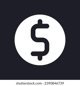 Coin dark mode glyph ui icon. Money saving account. Banking service online. User interface design. White silhouette symbol on black space. Solid pictogram for web, mobile. Vector isolated illustration