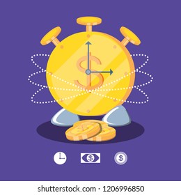 coin dollar alarm clock isolated icon
