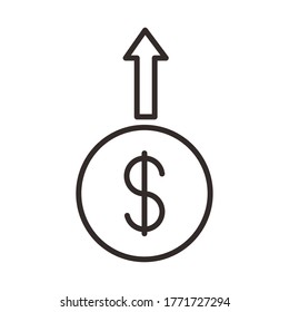 coin dollar with arrow up line style icon vector illustration design