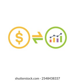 coin dollar with chart for SEO icon, minimalist vector illustration and transparent graphic element. Isolated on white background