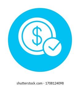 coin dollar with check symbol block style vector illustration design