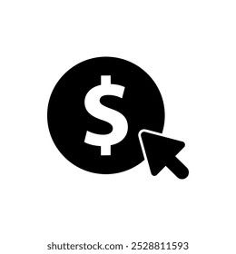 Coin dollar clicking glyph icon. Financial, investment, profit concepts. Flat vector design isolated illustration.