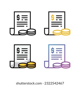 Dólar de moneda con diseño de icono de documento en cuatro colores de variación