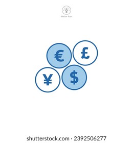 Coin Dollar, Euro, Pound, or Yen Icon symbol vector illustration isolated on white background