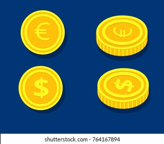 coin dollar and euro in two angles