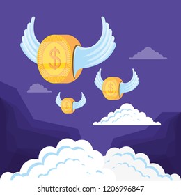 coin dollar flying isolated icon