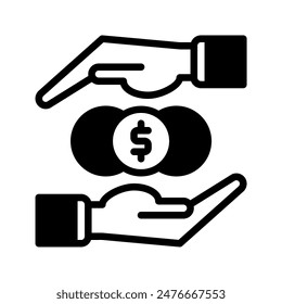 moneda dólar e icono de mano contornean el estilo negro. Iconos de negocios y finanzas