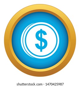 Coin dollar icon blue vector isolated on white background for any design
