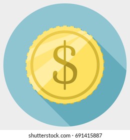 Coin Dollar Icon, In a flat style