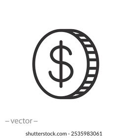 coin dollar icon, money, cash thin line web vector illustration
