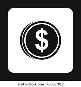 Coin dollar icon in simple style isolated on white background. Monetary currency symbol vector illustration
