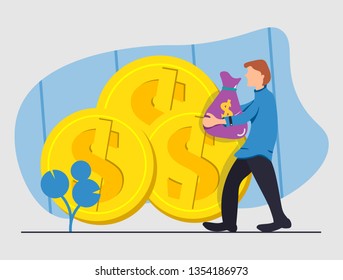 Coin Dollar Illustration with human in flat design