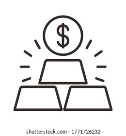 Münzgeld mit Ingots-Linie-Symbol Vektorgrafik-Design