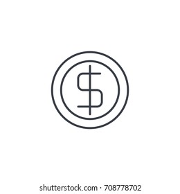 coin dollar, money, finance, currency thin line icon. Linear vector illustration. Pictogram isolated on white background