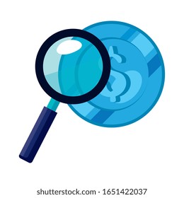 coin dollar money with magnifying glass vector illustration design