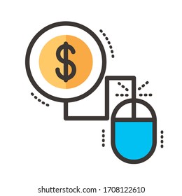 Münzgeld mit Mauszeiger und Vektorillustration-Design im Füllstil